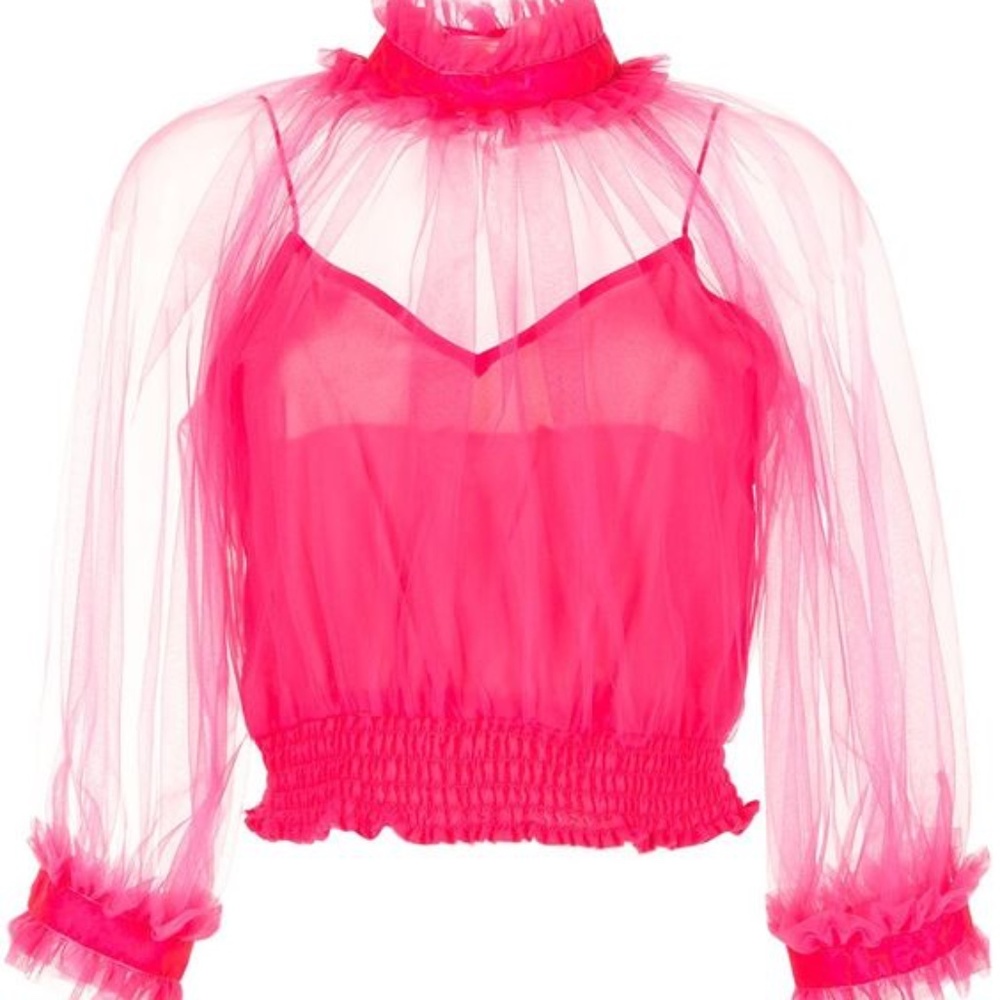 Alice+Olivia Alexia Ruffle-trimmed cropped blouse PINK